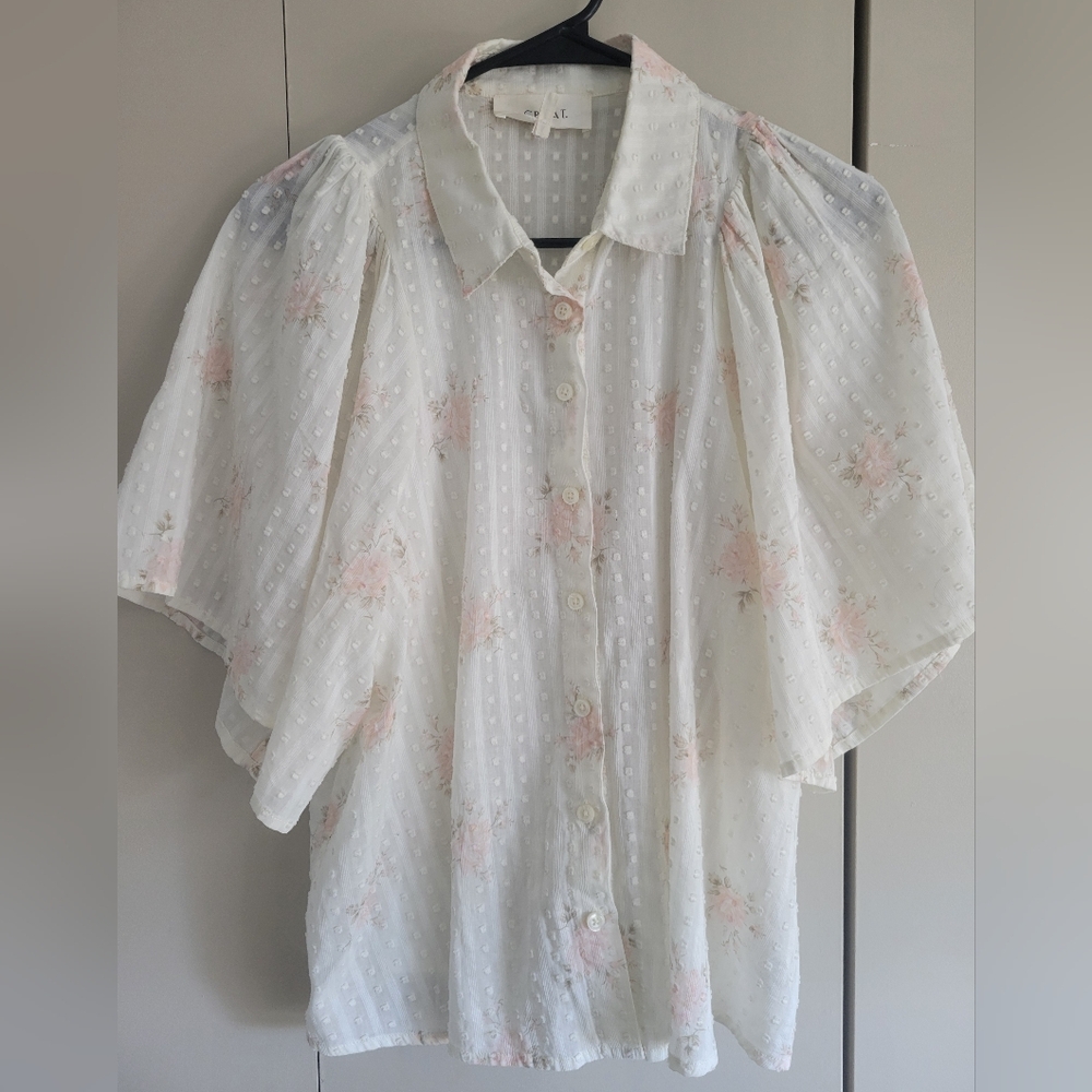 The GREAT. Floral Flutter Sleeve Button Up Medium - Picture 1 of 4